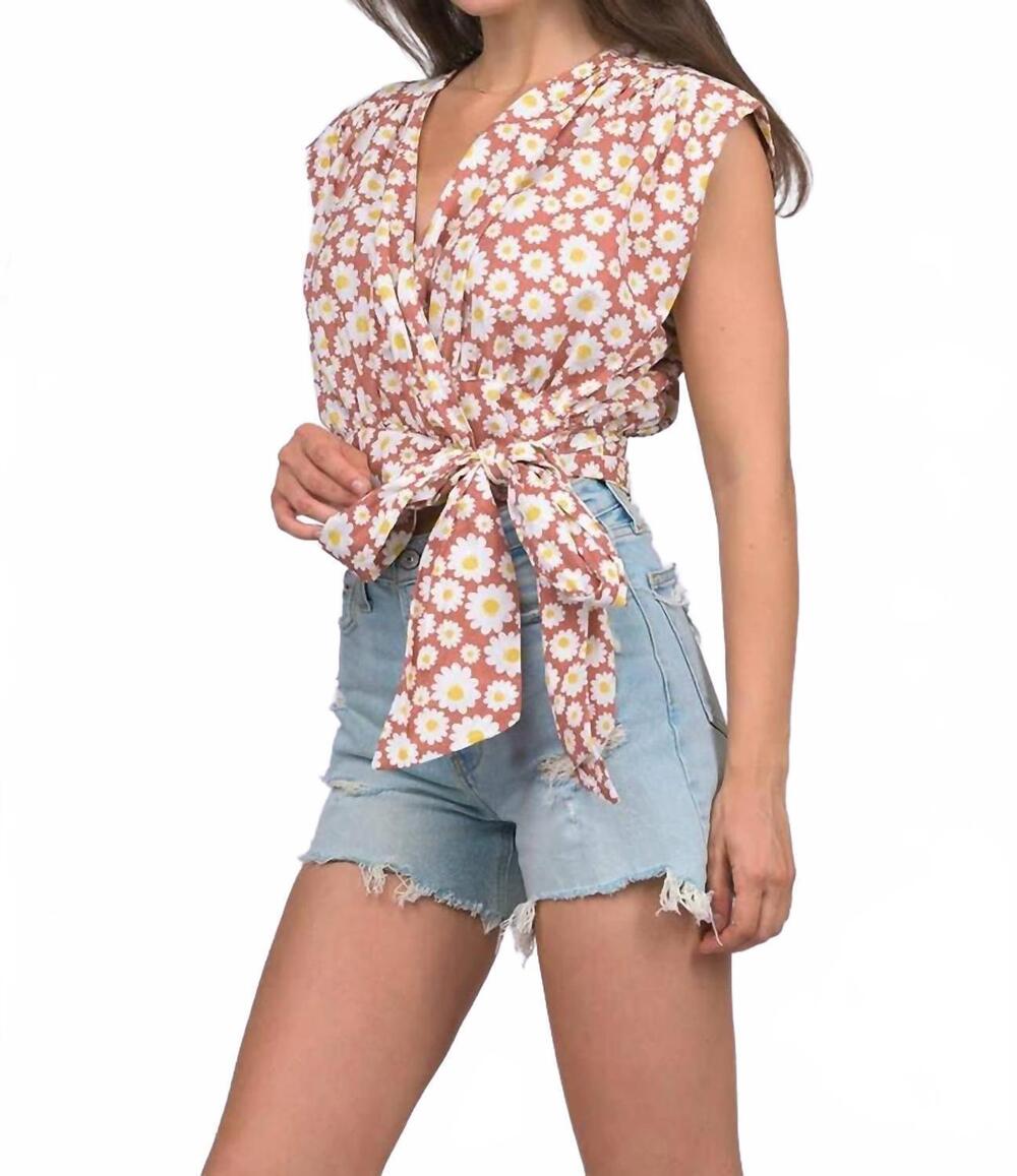 NEW COLLECTIVE RACK women's daisy print cotton wrap blouse in multicolor